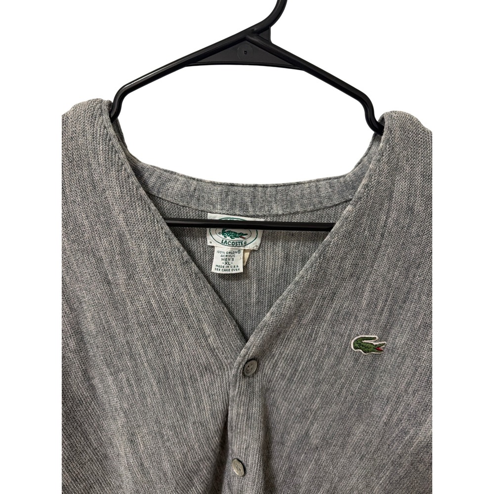 Vintage Izod Lacoste Mens XL Gray Cardigan Sweater Orlon Acrylic Made in USA